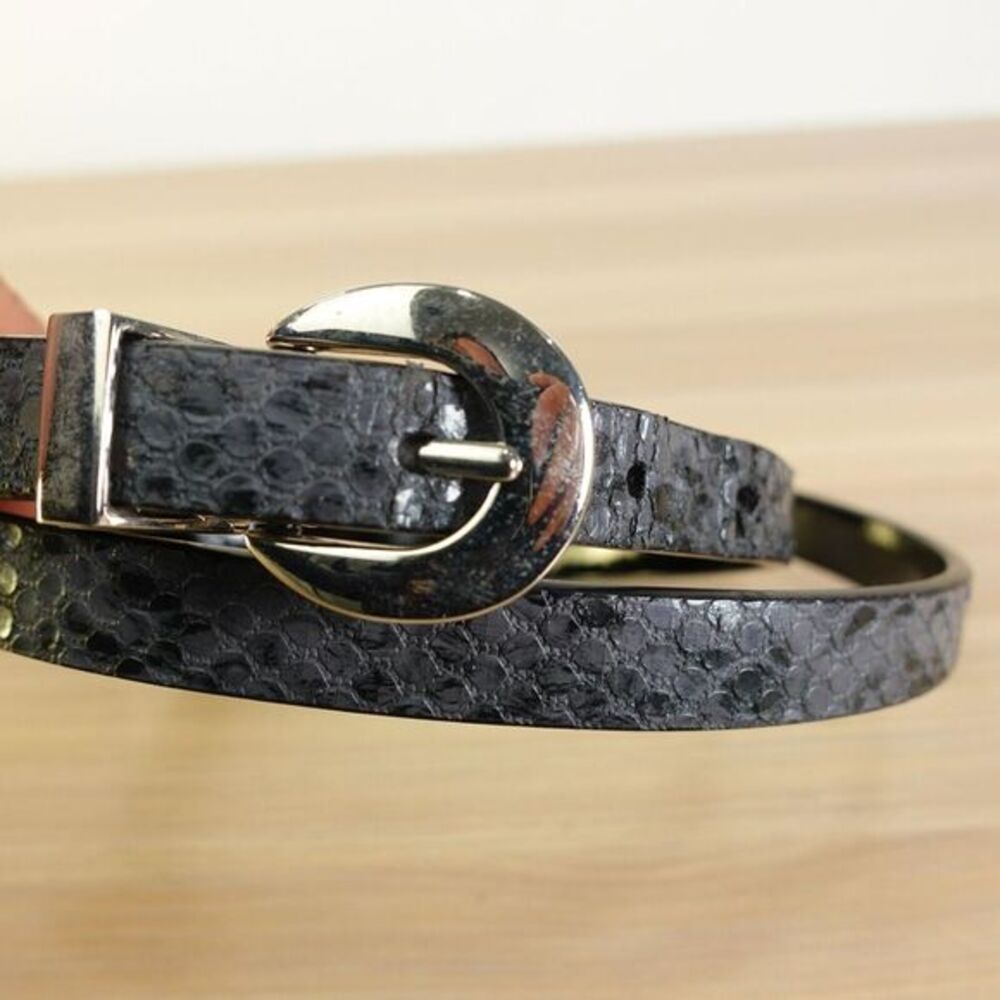Jessica Simpson Belt Womens Medium Black Snakeskin Leather Embossed Skinny Faux